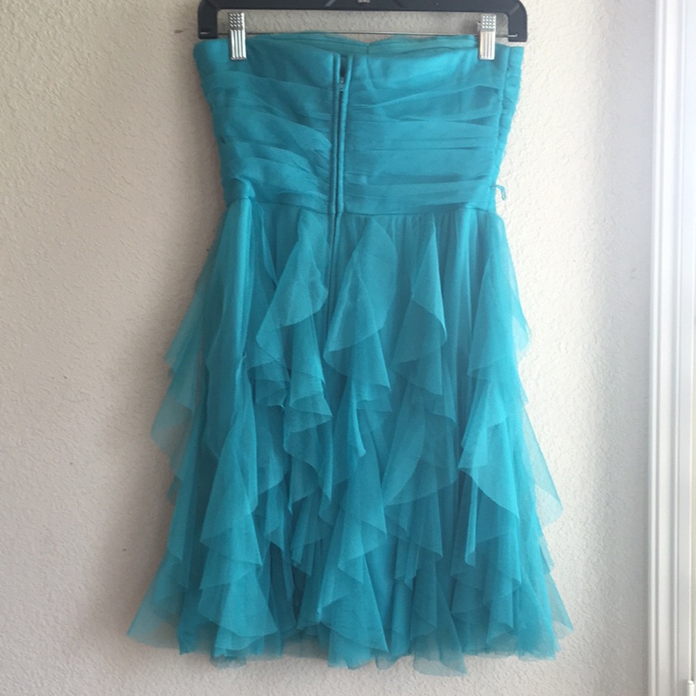 Strapless Turquoise Ruffle Dress - Picture 3 of 3